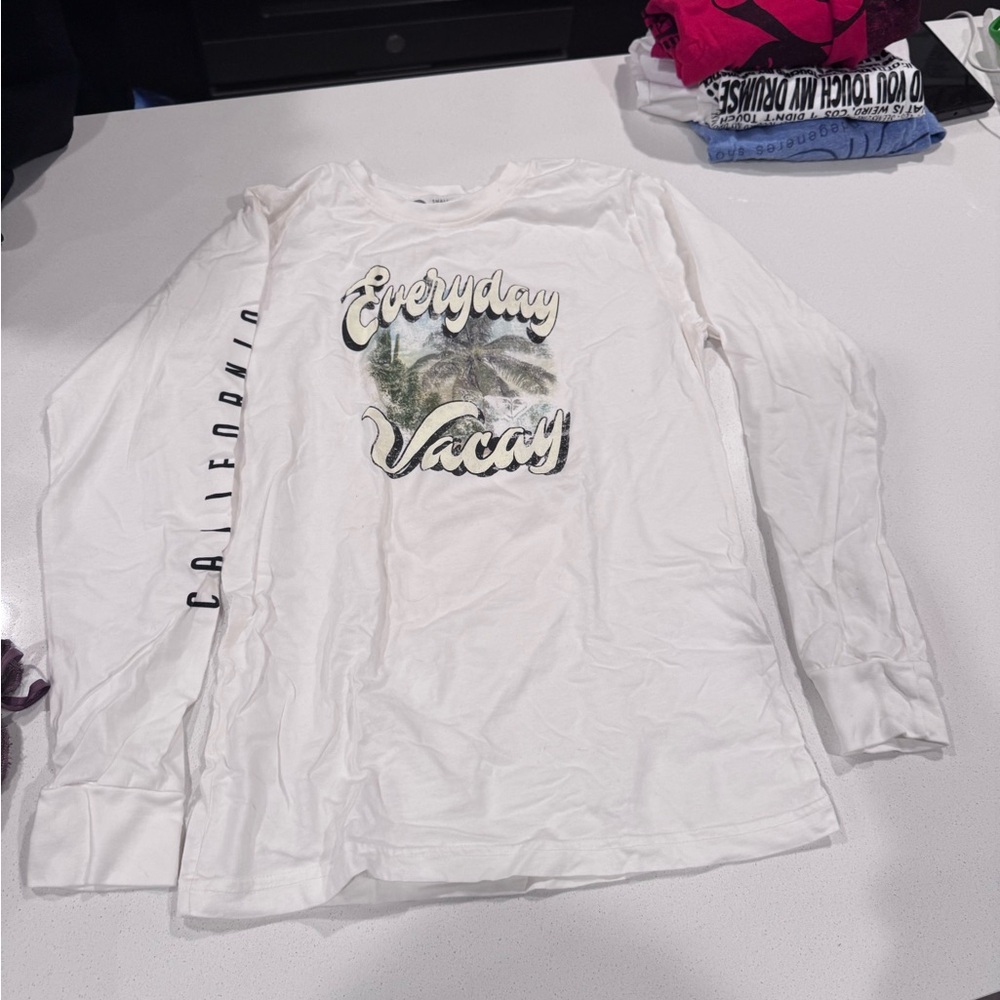 Roxy White Long Sleeve Tee with Graphic Print